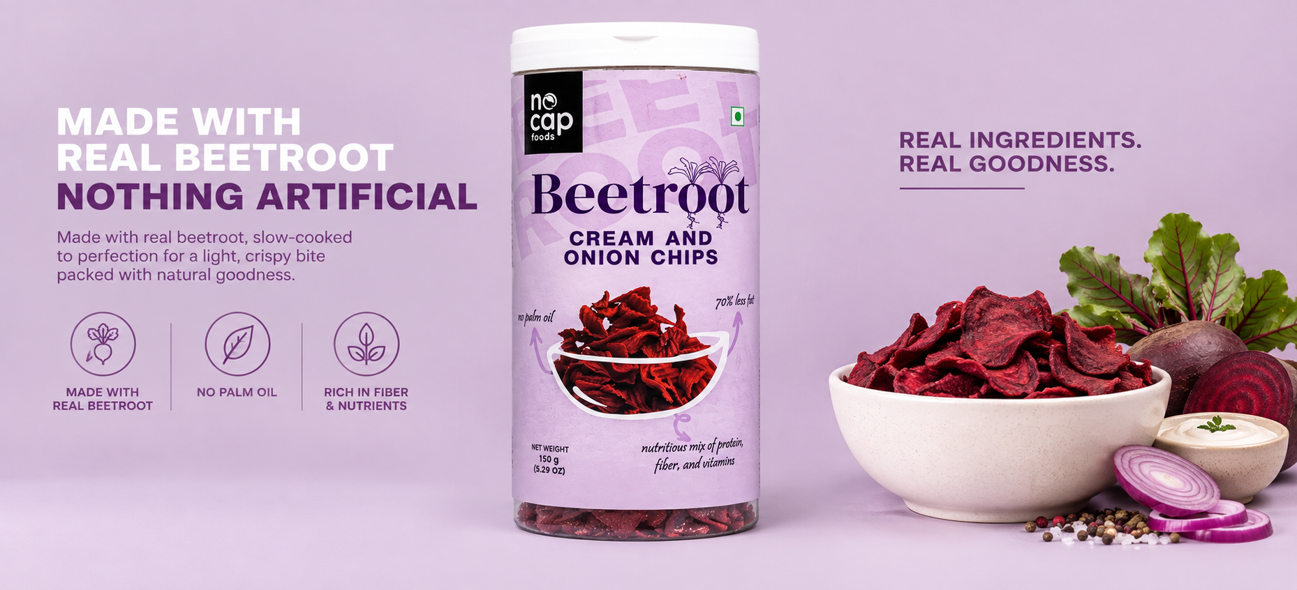 NoCap Beetroot Cream and Onion Chips